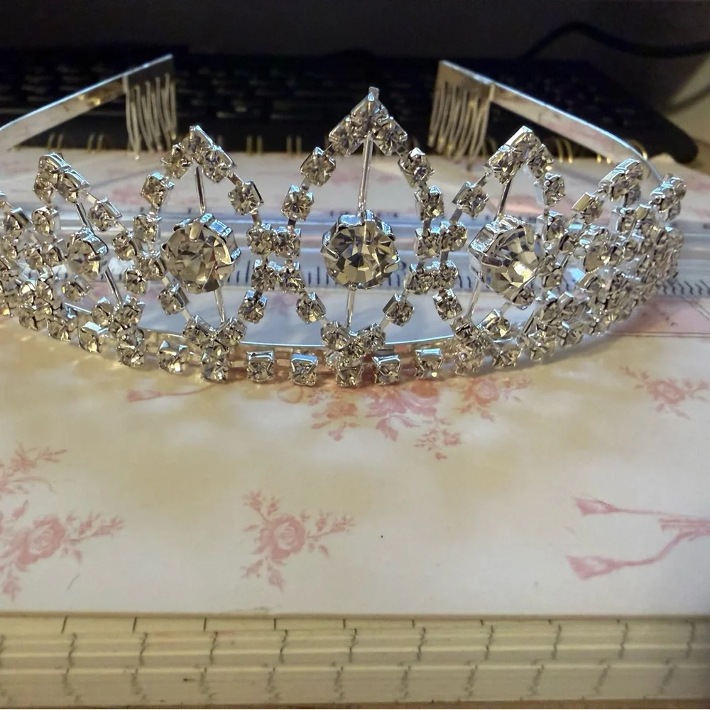 Silver Rhinestone Tiara Crown Wedding‎ Pageant Prom Headpiece with Combs